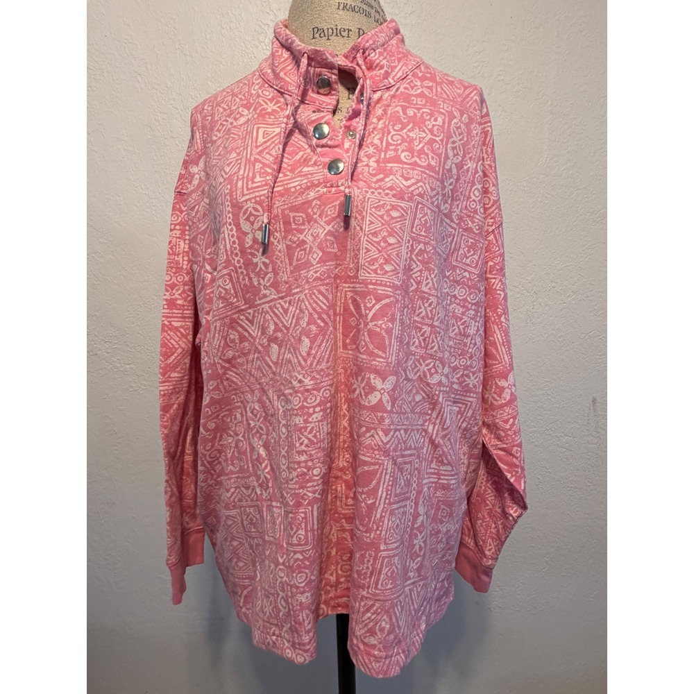CJ Banks Pink Geometric Print Quarter Snap Mock Neck Sweatshirt 2X